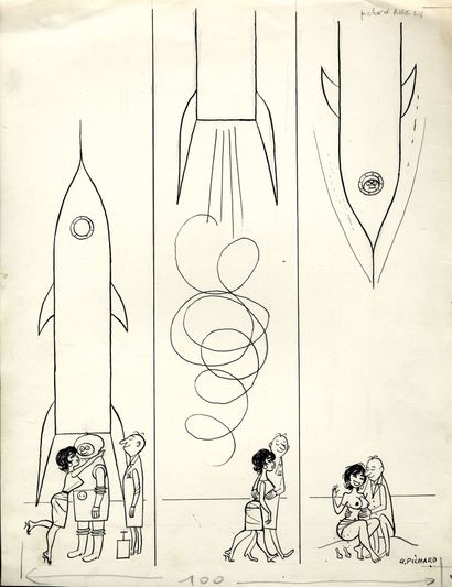 PICHARD Le rire « La fusée » Illustration originale à l’encre de chine réalisée pour...