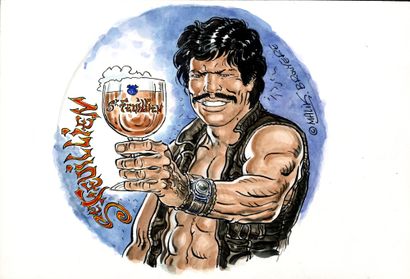 MALIK Archie Cash Illustration originale couleur pour une marque de bière. 18,4 x...