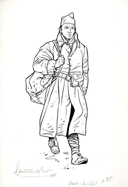 Stanler, Jean-Marc Soldat Illustration originale à l’encre de chine. 25 x 17 cm