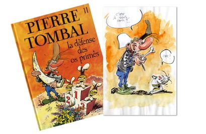 Hardy, Marc & Cauvin Raoul Pierre Tombal Dédicace couleur à l’encre de chine et aquarelle,...