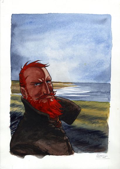 Chemineau, Léonard Homme à la Barbe rouge Superbe illustration originale couleur....
