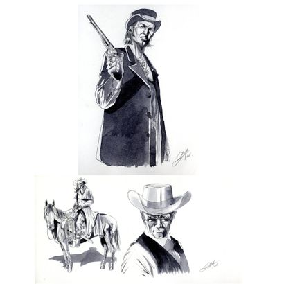 Gihef Homme à cheval et homme armé Ensemble de deux illustrations originales monochrome...