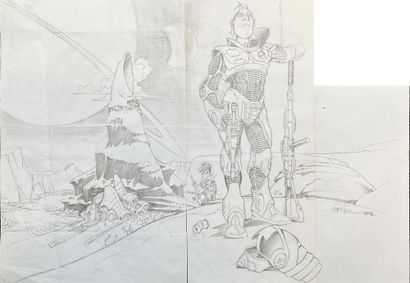 CRISSE, DIDIER Homme armé Grande illustration originale crayonnée de Didier Crisse....