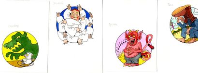 Clavelou, Nicole Proverbes Ensemble de 9 vignettes à l’encre de chine et aquarelle...