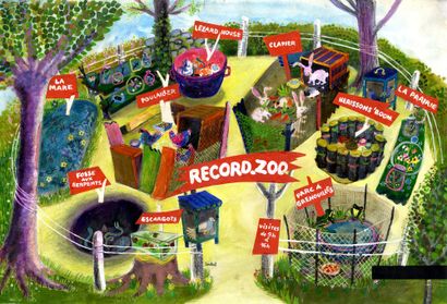 CONSTANT, MICHEL Record Zoo Illustration originale couleur à la gouache représentant...