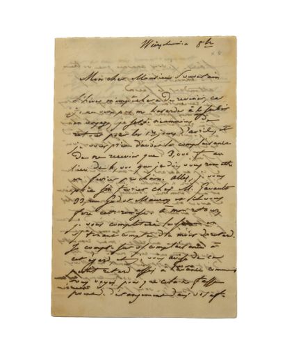 BALZAC Honoré de. Autograph letter signed to Hippolyte Souverain. 2 pages in-8, address...