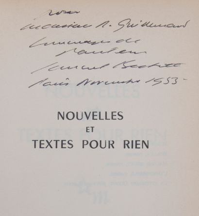 BECKETT Samuel. Nouvelles et textes pour rien. Paris, Editions de Minuit, 1955. In-8,...
