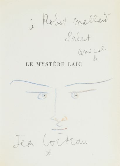 Jean COCTEAU (1889-1963) VISAGE Crayon arlequin sur papier Signé à l'encre en bas...