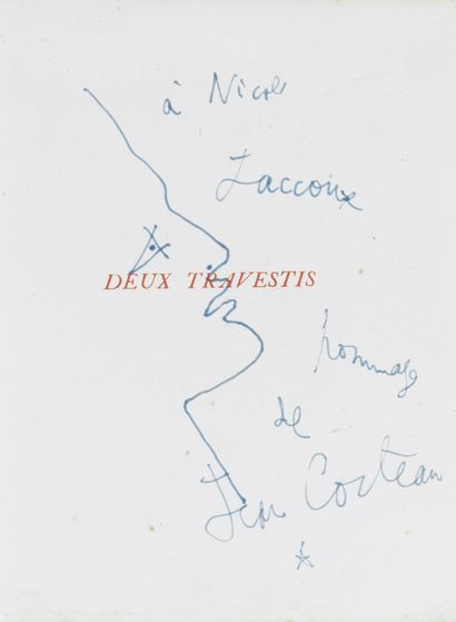 Jean COCTEAU (1889-1963) PROFIL Encre sur papier imprimé Signée en bas à droite Dédicacée...