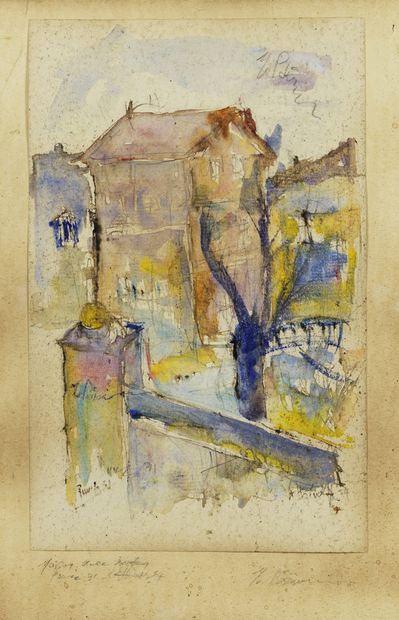 Georges BOUZIANIS (1885-1959) MAISON AVEC JARDIN, 1954 De la série Souvenirs de Paris-Athènes,...