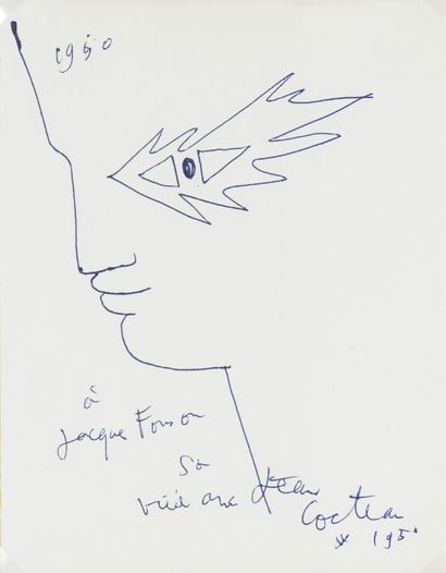 Jean COCTEAU (1889-1963) PROFIL A L'ETOILE, 1950 Encre sur papier Signée et datée...