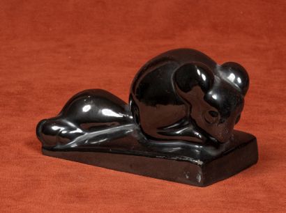 Paul BONIFAS (1902-1975) Sculpture de souris 
Terre lustrée noire 
Signé sur un côté...