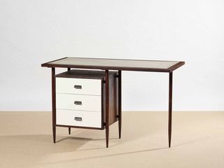 L'ATELIER Desk 
Wood and formica 
The top resting on three drawers 
Stamped Date...