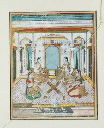﻿Femmes jouant au pachisi 
Inde, ca 19° siècle...