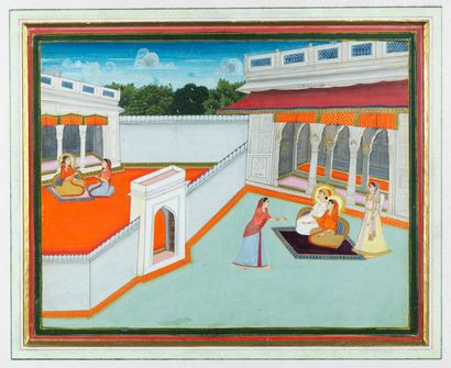﻿Scène de palais 
Inde, probablement Mandi,...