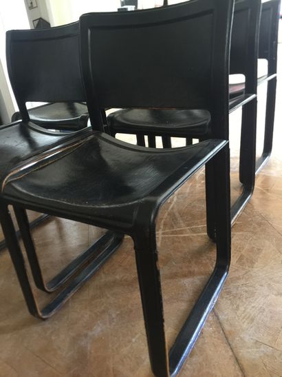 Set of six chairs covered with leather. 
(accidents,...