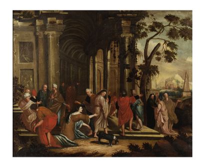 ECOLE FRANCAISE DU XVIIIe SIECLE Christ et la femme adultère sur toile d'origine