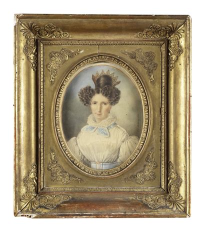 P. C. FONTENAY, XIXe SIECLE (FRANCAIS) Portrait de dame à la couronne