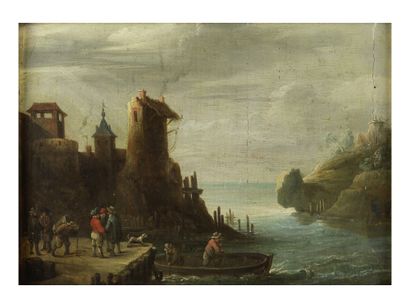 CERCLE DE DAVID TENIERS I (ANVERS 1582-1649) Paysage fluviale avec des personnages sur les rives