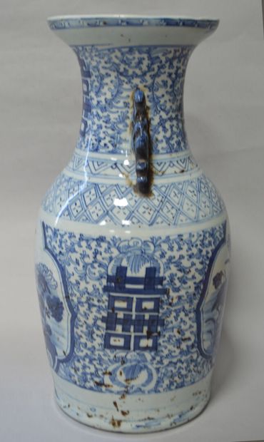 null Vase en porcelaine bleu-blanc
Chine -XIXe siècle
H. 42 cm (fêle sur le fond...
