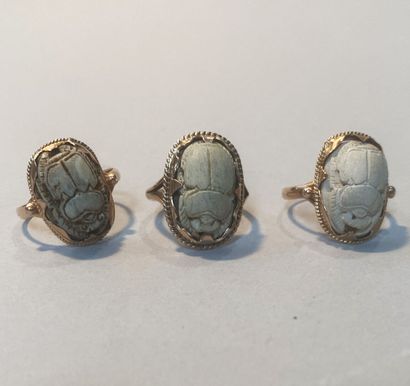 null 3 rings in 585 thousandths (14K) gold set with stone beetles
Gross weight: 10.6...