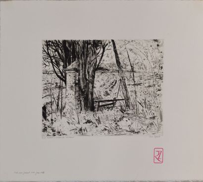 null René IZAURE (1929 - 2014)
Resting place at Bastide-Clermont
Black etching titled,...