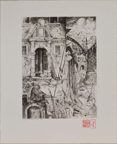 null René IZAURE (1929 - 2014)
Death entering a house
Black etching titled, numbered...