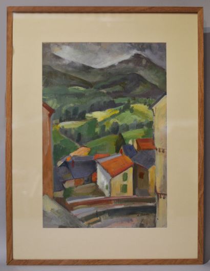 null René IZAURE (1929 - 2014)
Mountain hamlet 
Oil on paper signed lower right 
Sight:...