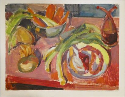 null René IZAURE (1929 - 2014)
Sketch for a pot au feu
Oil on paper signed and dated...