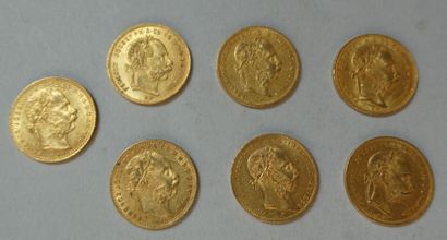 null AUTRICHE HONGRIE. 7 pièces de 20 francs or ou 8 florins or François Joseph (1876...