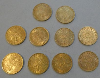 null ALLEMAGNE - PRUSSE. 10 pièces de 20 marks Wilhelm II. Poids : 79,7 g. CONSERVEES...