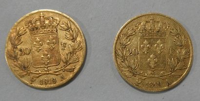 null FRANCE. 2 pièces de 20 francs or Louis XVIII 1818 et 1819 A. Poids : 12,9 g....