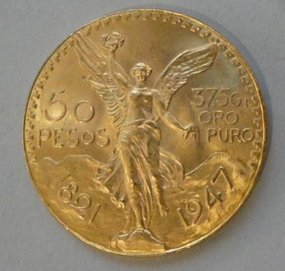 null MEXIQUE. Pièce de 50 pesos or 1947. Poids : 41,7 g CONSERVEE EN ETABLISSEMENT...
