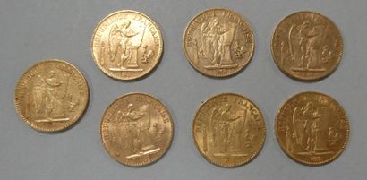 null FRANCE. 7 pièces de 20 francs or IIIe République Génie (1871A, 1875 A, 1877...