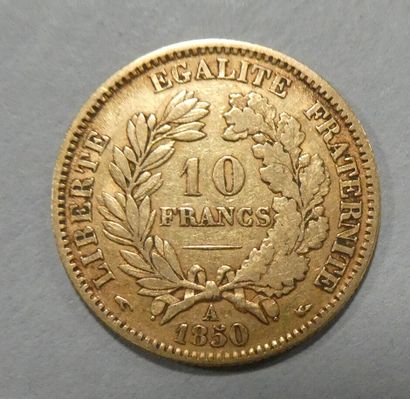 null FRANCE. Pièce de 10 francs or IIe République Cérés 1850 A main. Poids : 3,2...