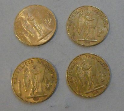null FRANCE. 4 pièces de 20 francs or IIIe République (1876 A, 1877 A, 1890, 1895...