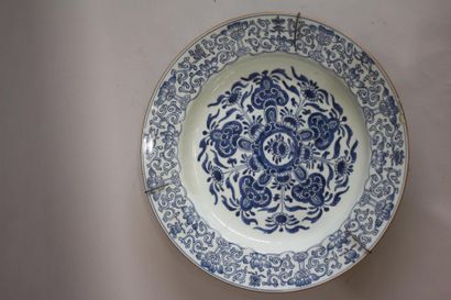 null Grand plat rond en porcelaine blanc bleu à décor de fleurs stylisées
Chine
Diamètre...