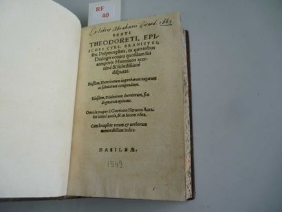 null THEODORETI (Beati). Théodoreti episcopi Cyri eranistes Jacques Parc, Basle 1549....