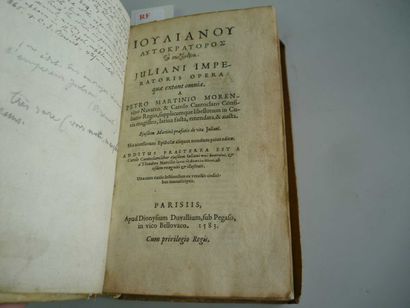 null JULIEN L'APOSTAT. Opera. OEuvres. Denis Duval, Paris 1583. In-8° vélin à rabats...
