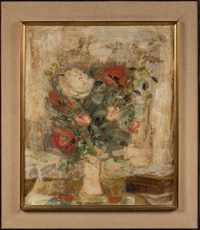  LÊ PHO (Vietnamien, 1907-2001) Bouquet de fleurs, c. 1964. Toile de soie marouflée... Gazette Drouot