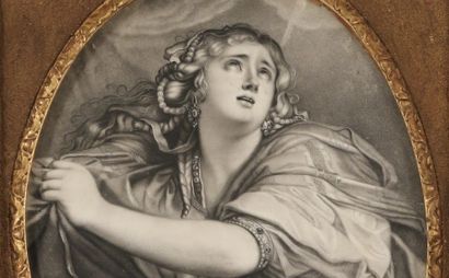  D'APRÈS JEAN AUGUSTE DOMINIQUE INGRES (1780-1867) Portrait de femme éplorée Gravure.... Gazette Drouot