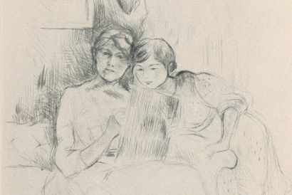  BERTHE MORISOT (Bourges, 1841-Paris, 1895) Berthe Morisot drawing with her daughter,... Gazette Drouot