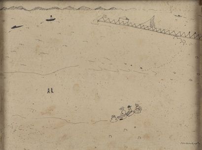  Albert Marquet (Français, 1875-1947) 
La plage

Encre de Chine sur papier. 
Signée... Gazette Drouot