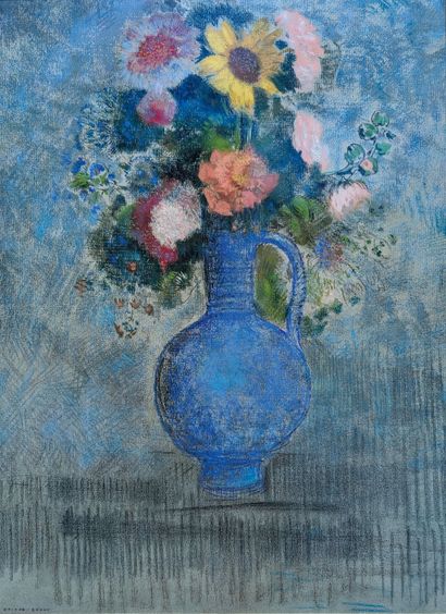  Odilon Redon (Français, 1840-1916) 
Bouquet de fleurs avec un tournesol

Pastel.
Signé... Gazette Drouot