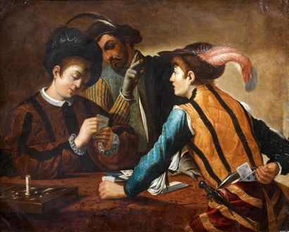 École FLAMANDE du XVIIe siècle, d'après Le CARAVAGE Les joueurs de cartes. Cuivre.... Gazette Drouot