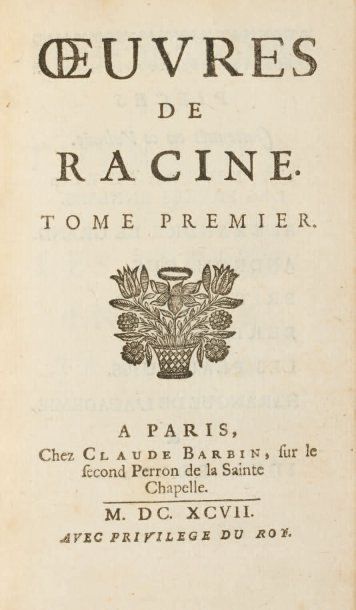 RACINE (Jean). OEUVRES. Paris, Claude Barbin, 1697. 2 volumes in-12, plein maroquin...