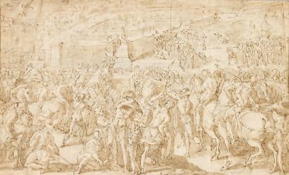 ATTRIBUÉ À MARCO MARCHETTI DIT MARCO DA FAENZA (mort en 1588) Recto : Scène de bataille...