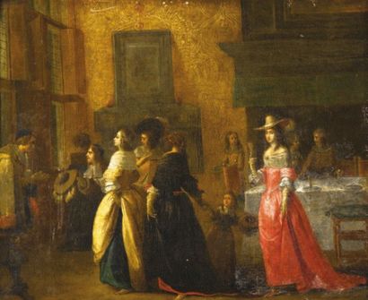 ATTRIBUÉE À HIERONYMUS JANNSSENS, DIT LE DANSEUR (1624-1693) Scène d'intérieur Huile...