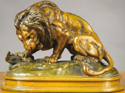 Antoine Louis BARYE (1795-1875) Lion au serpent Epreuve en bronze Après 1845 Signé...