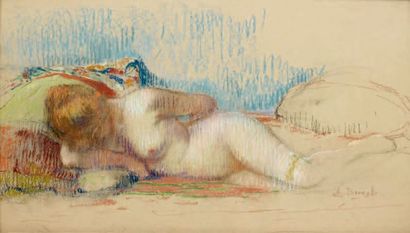 AUGUSTE BROUET (1872-1941) Femme nue allongée Pastel Signé en bas à droite. 34 x...